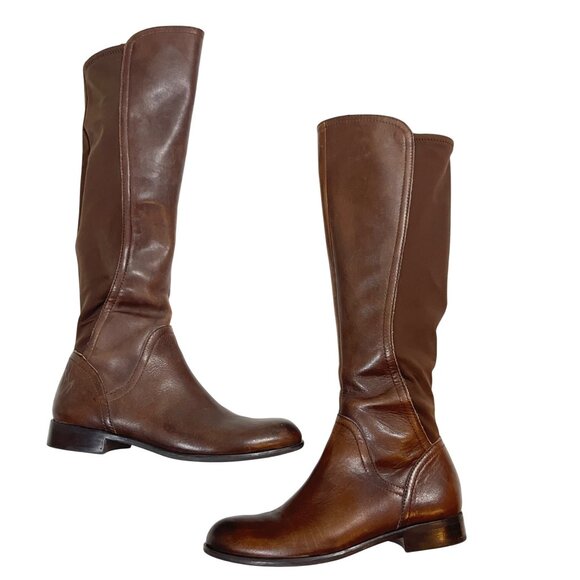 Franco Sarto boots women's 6 brown leather Marielle round toe side zip - Picture 1 of 13